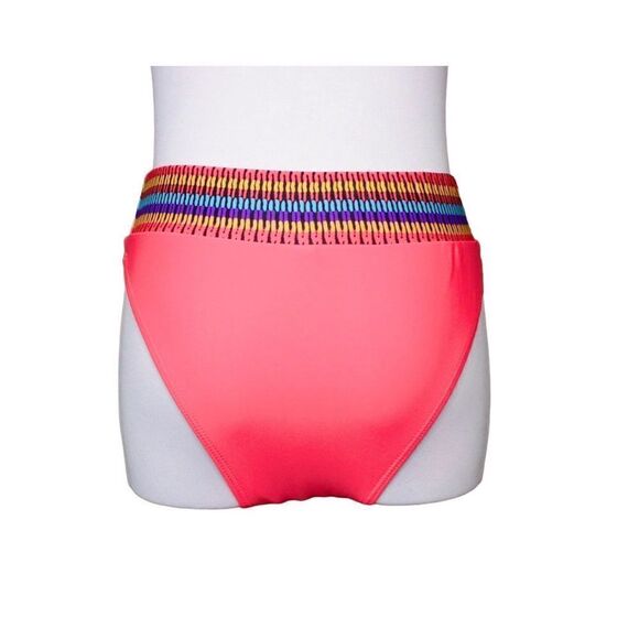 Shein High Waist Coral Orange Tribal Waist Cheeky Swim Bottom MEDIUM Beach - Picture 3 of 9